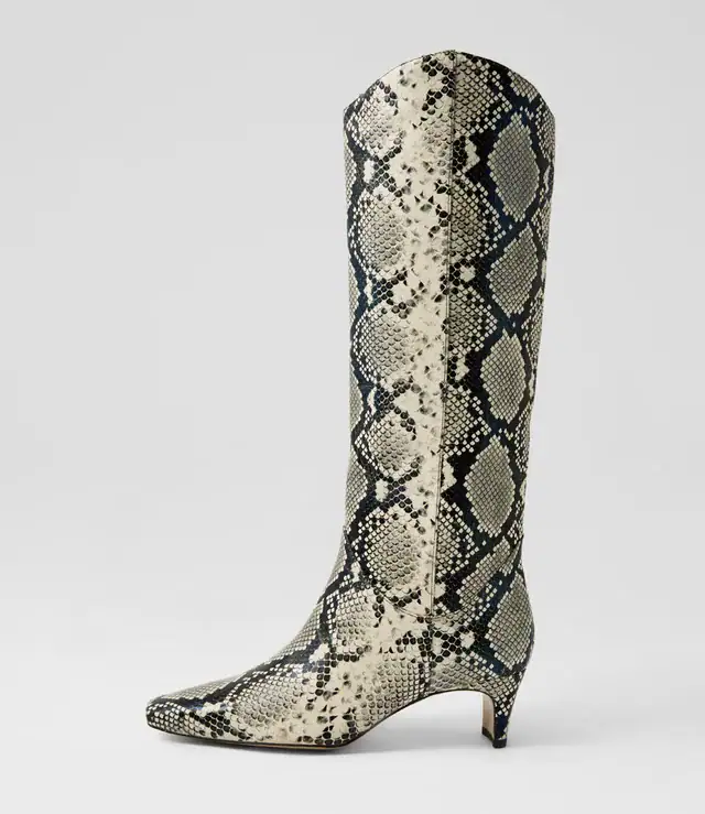 Midas Didget Black Beige Snake Knee High Boots