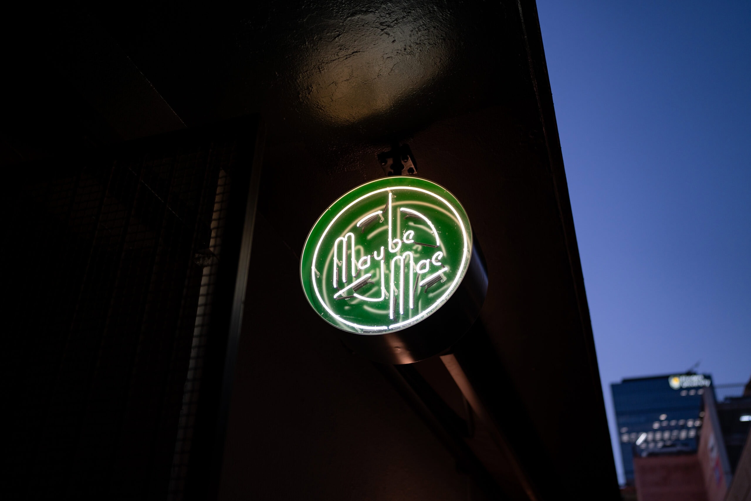 Exterior signage at Maybe Mae bar in Adelaide.