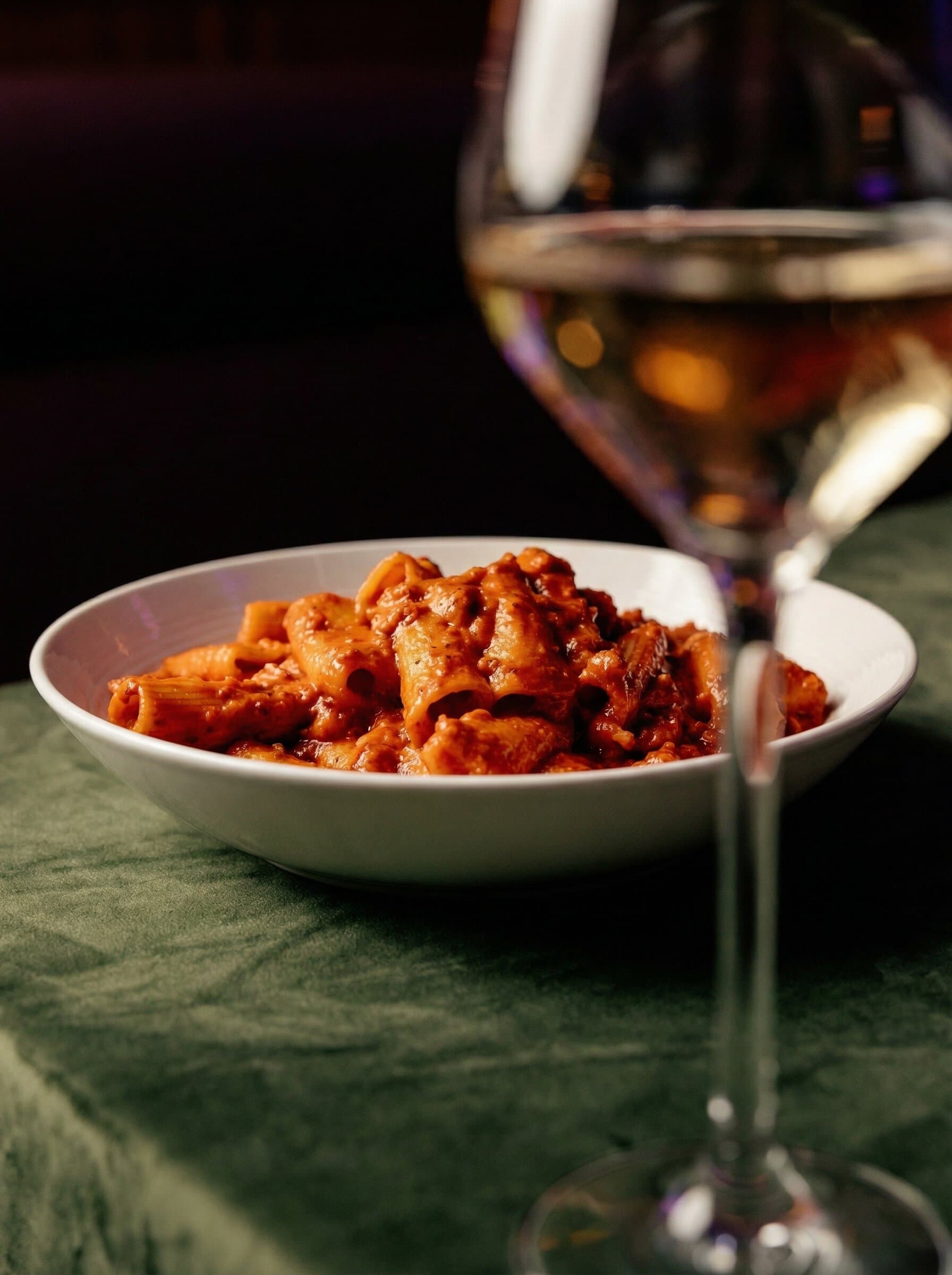 Close up rigatoni pasta in tomato sauce at Zaffi Sydney CBD Pasta Thursdays
