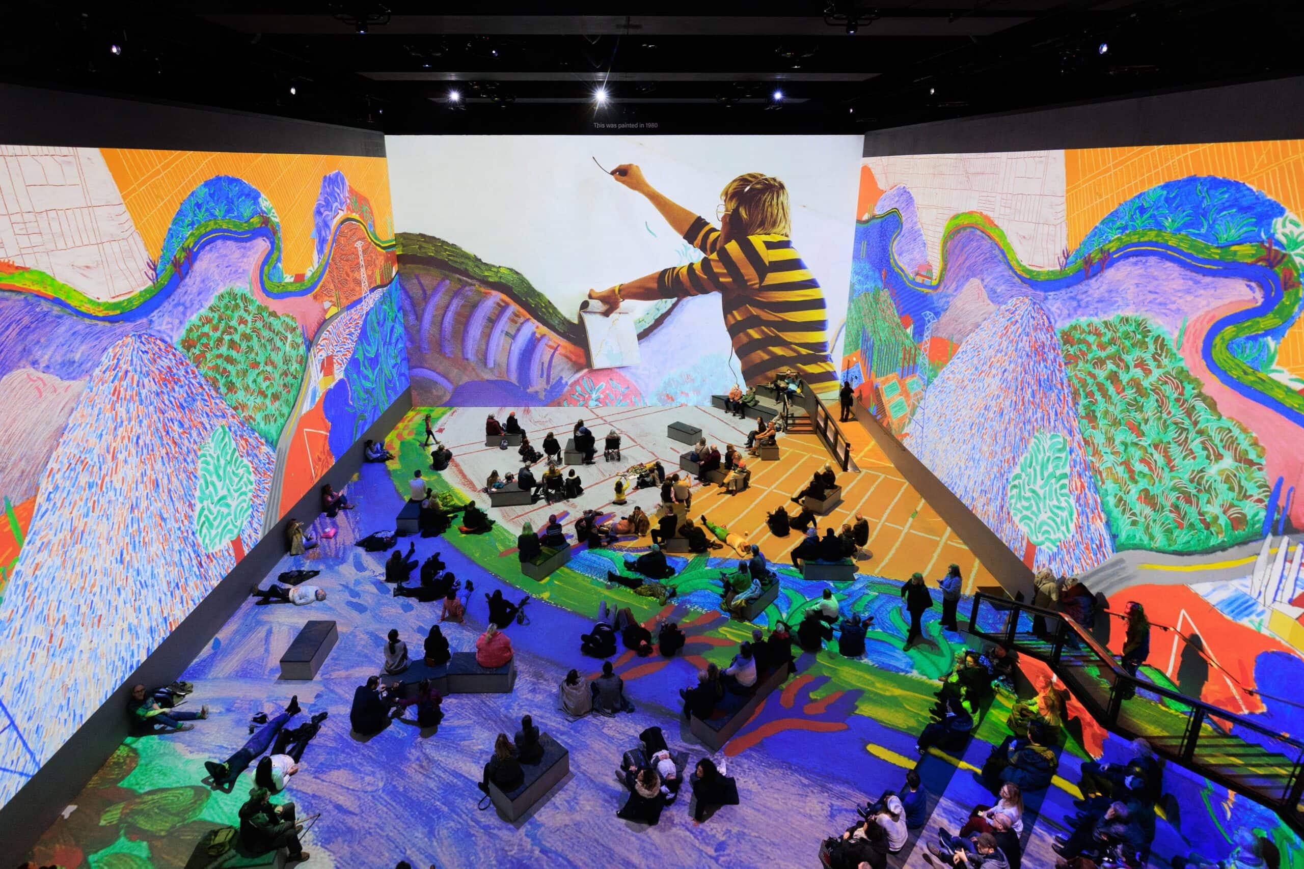 Immersive Hockney exhibit with mountain landscape projection at Carriageworks Eveleigh Sydney