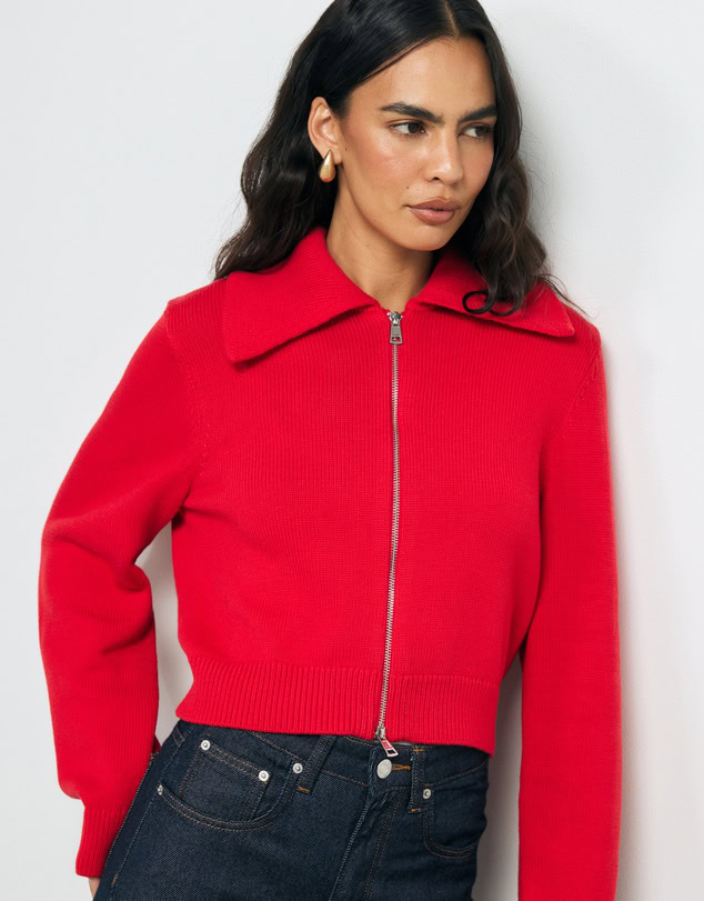 Aere Lali Organic Cotton Zip Knit Cardigan