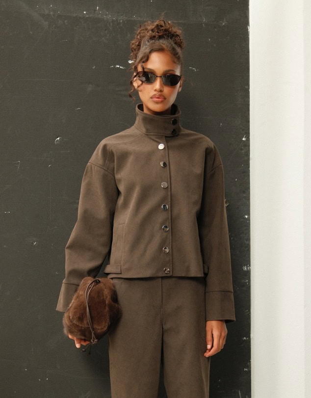 Lover Lucinda Suede Look Funnel Neck Jacket