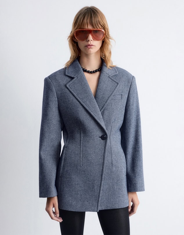 & Other Stories Fitted Shoulder-Pad Wool Blazer