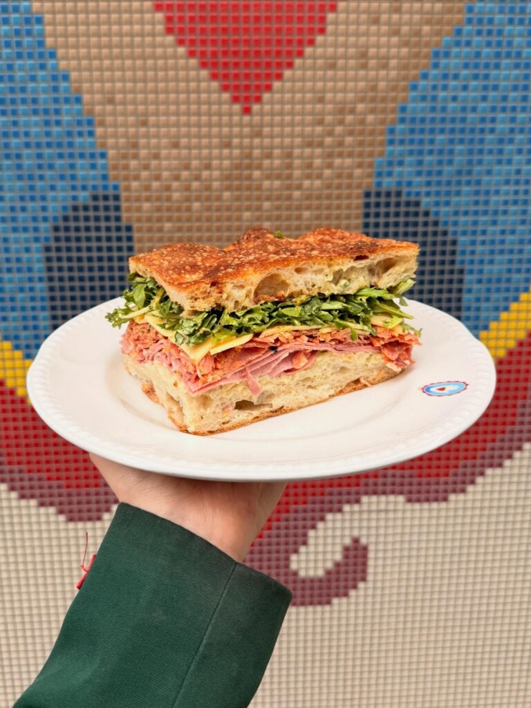 Norma's Deli sandwich with mortadella, ham and rocket on focaccia at Manly Sydney