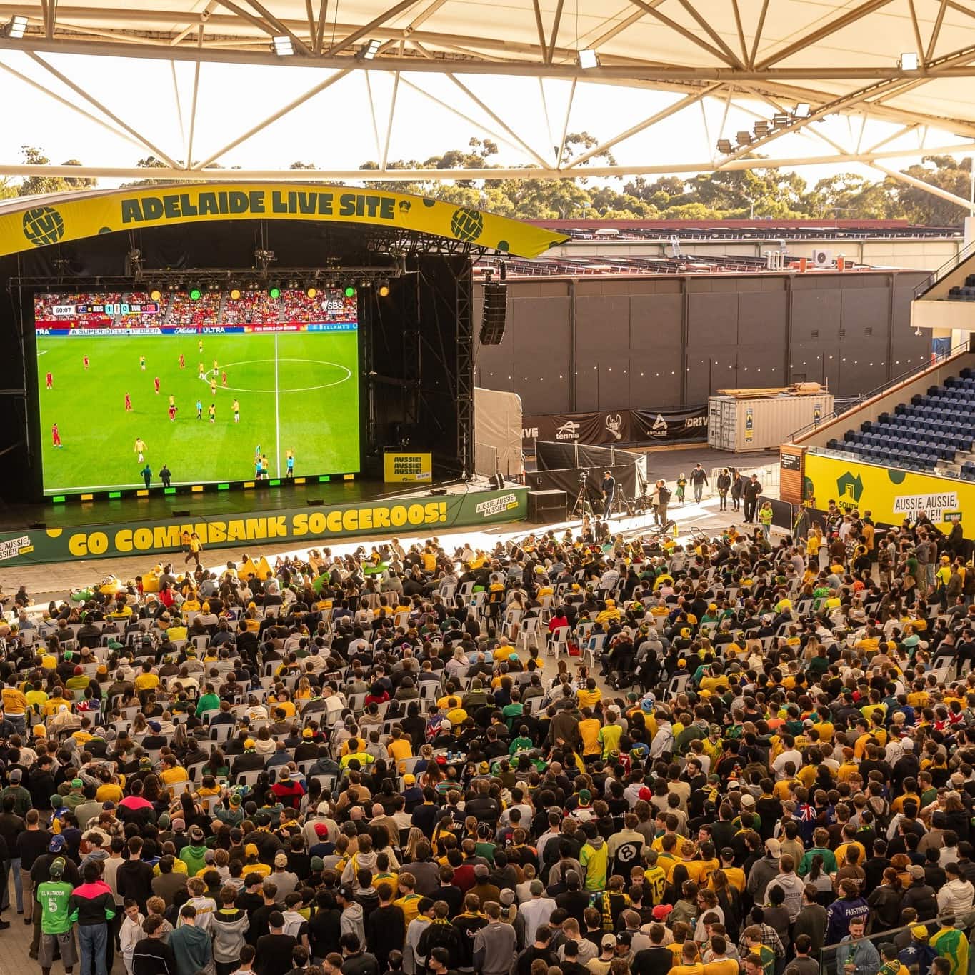 Wide aerial shot of the World Cup live site at The Drive in Adelaide.