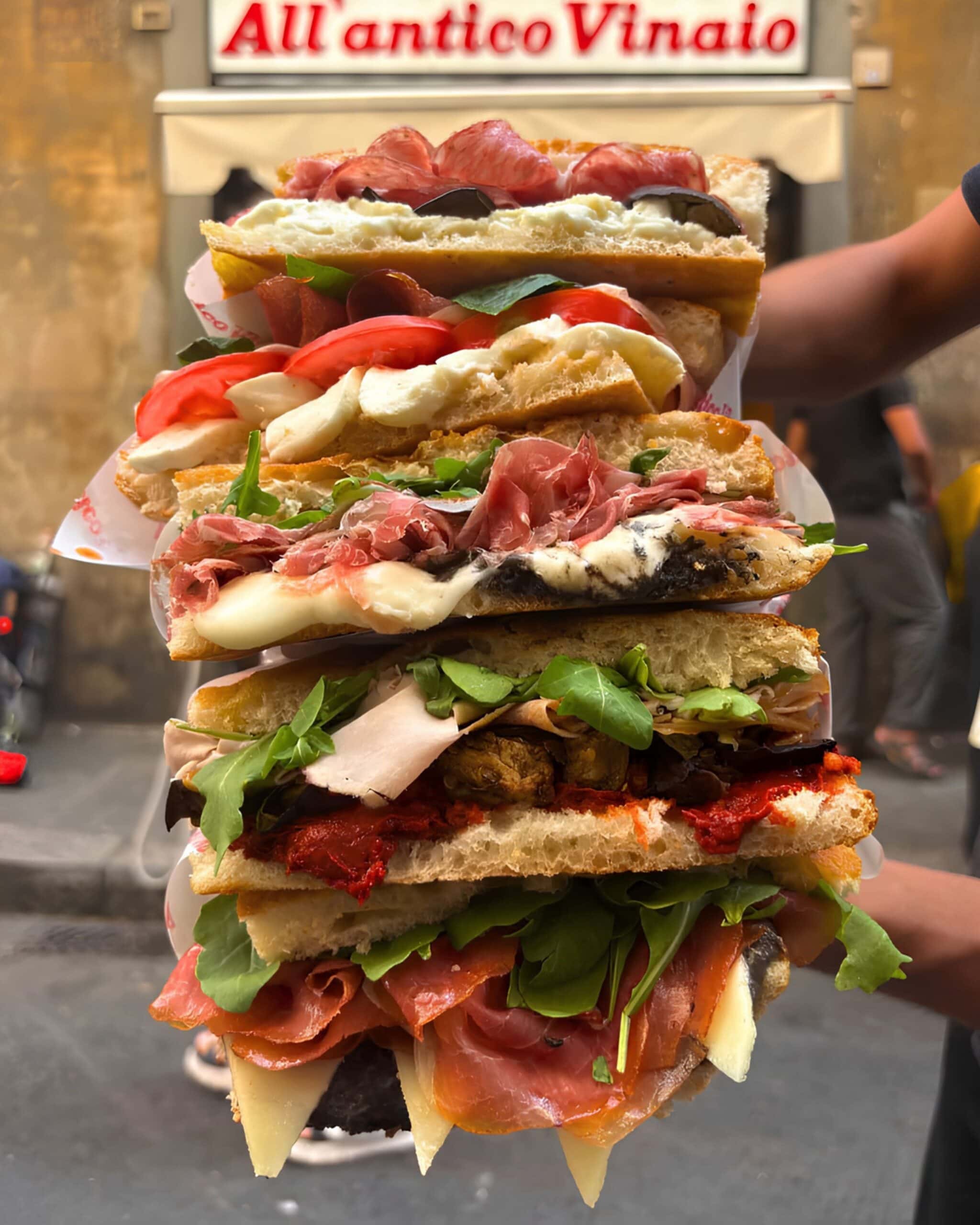Sandwich stack from All’Antico Vinaio.