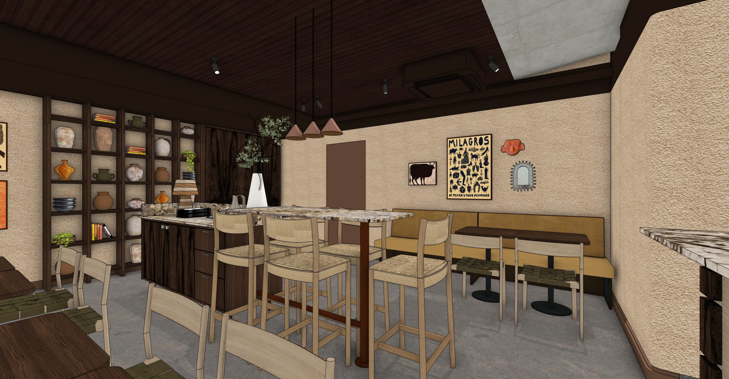Interiors render of Barro restaurant in Adelaide.
