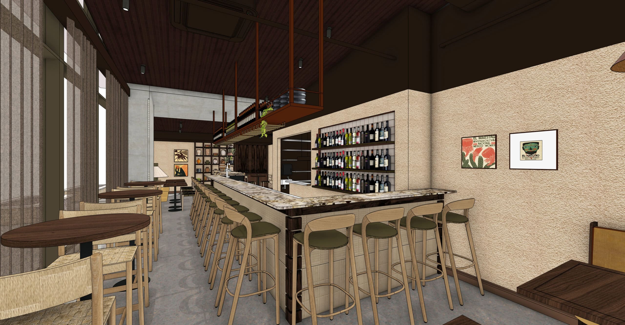 Interiors render of Barro restaurant in Adelaide.
