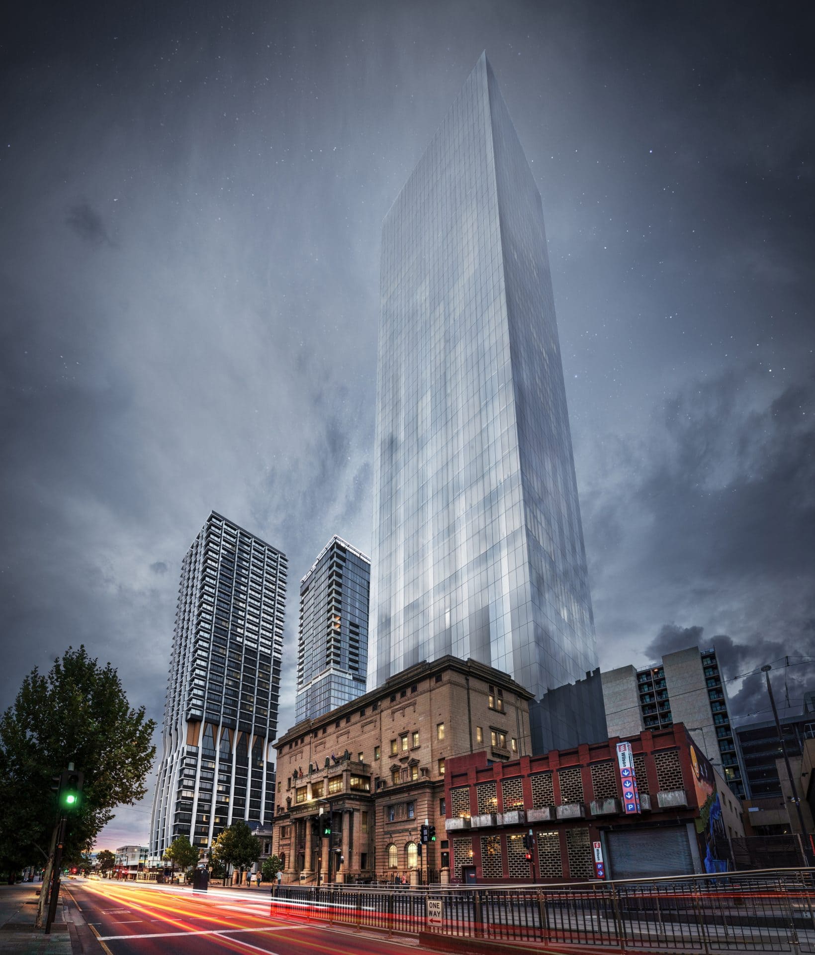 Render of Keystone Tower under construction on North Terrace in Adelaide.