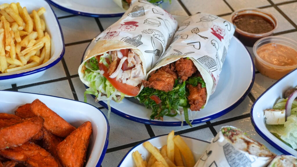 Chargrill Charlie's chicken wraps with chips and dipping sauces Sydney