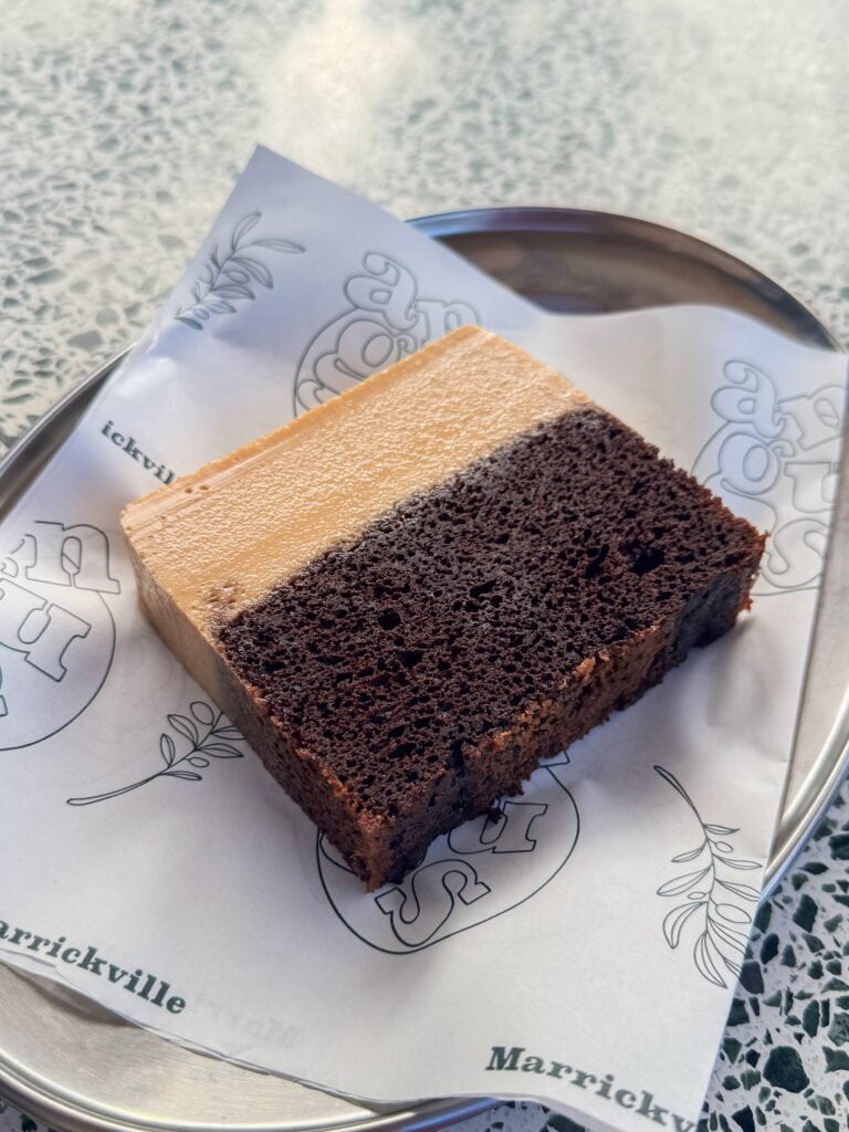 Chocoflan dessert with chocolate cake and caramel flan at Angus Marrickville Sydney