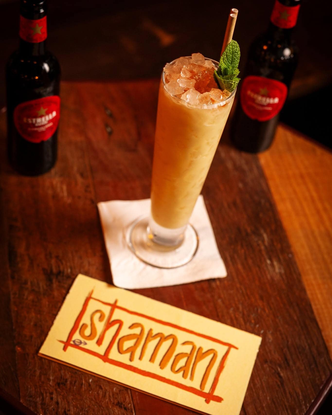 A large tropical looking cocktail at Shaman Bar in Brisbane.