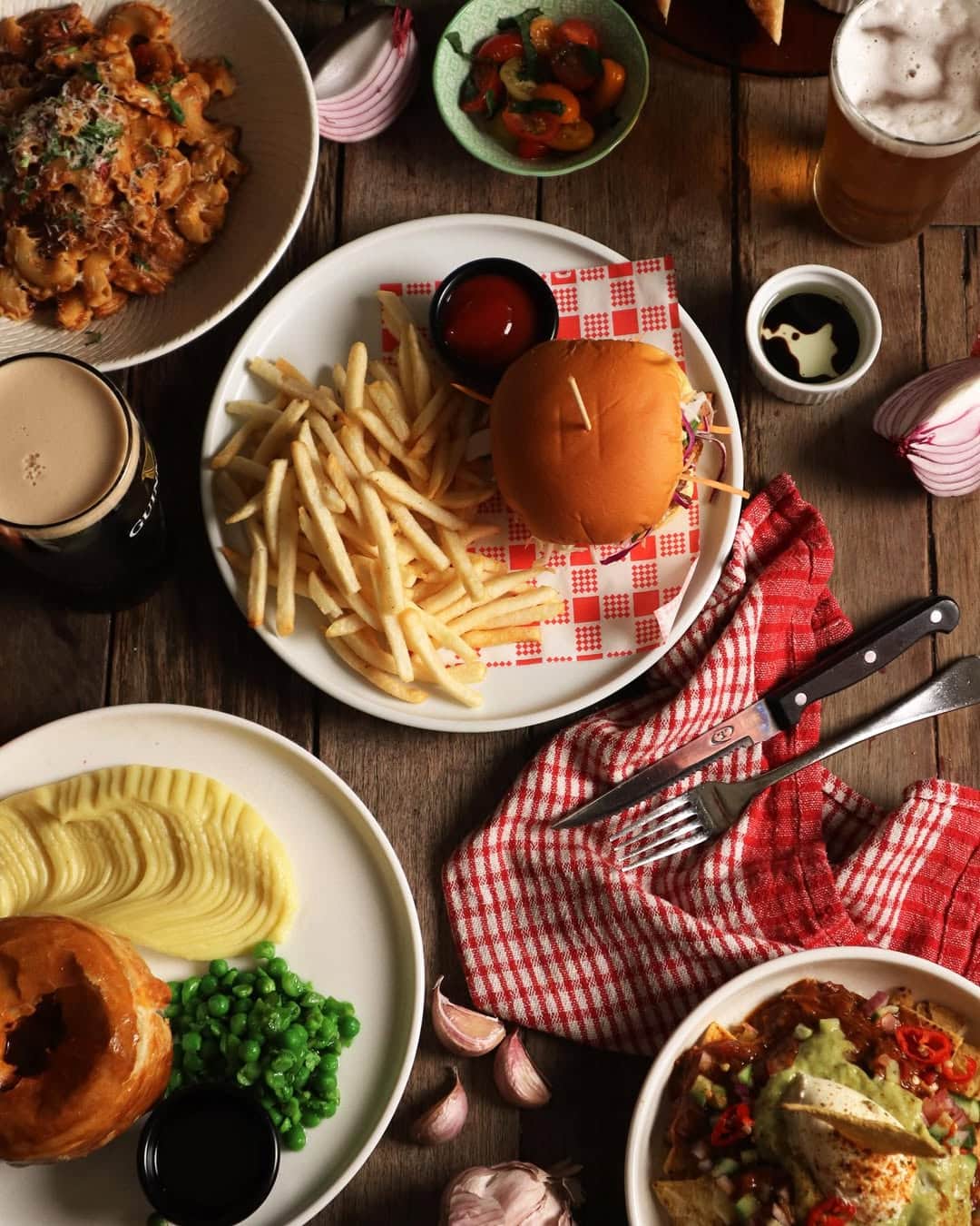 A spread of classic pub dishes at the carrington in Surry Hills.