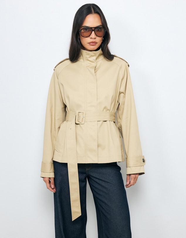 AERE Sadie Funnel Neck Crop Trench Coat