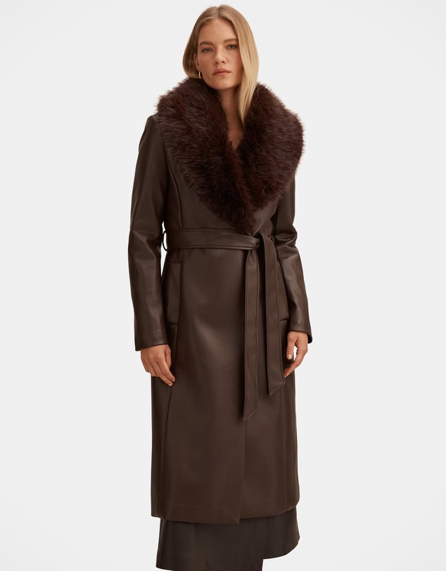 Forever New Faith Fur Collar Vegan Leather Coat