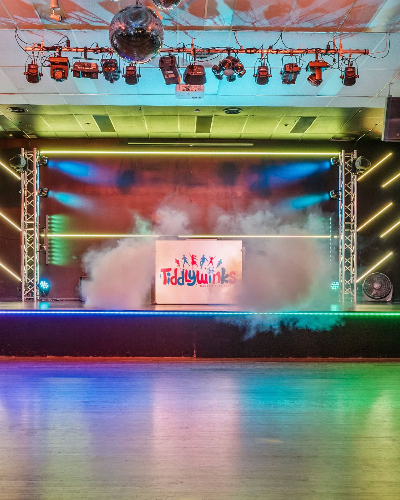 The live performance stage at tiddlywinks in Brisbane.