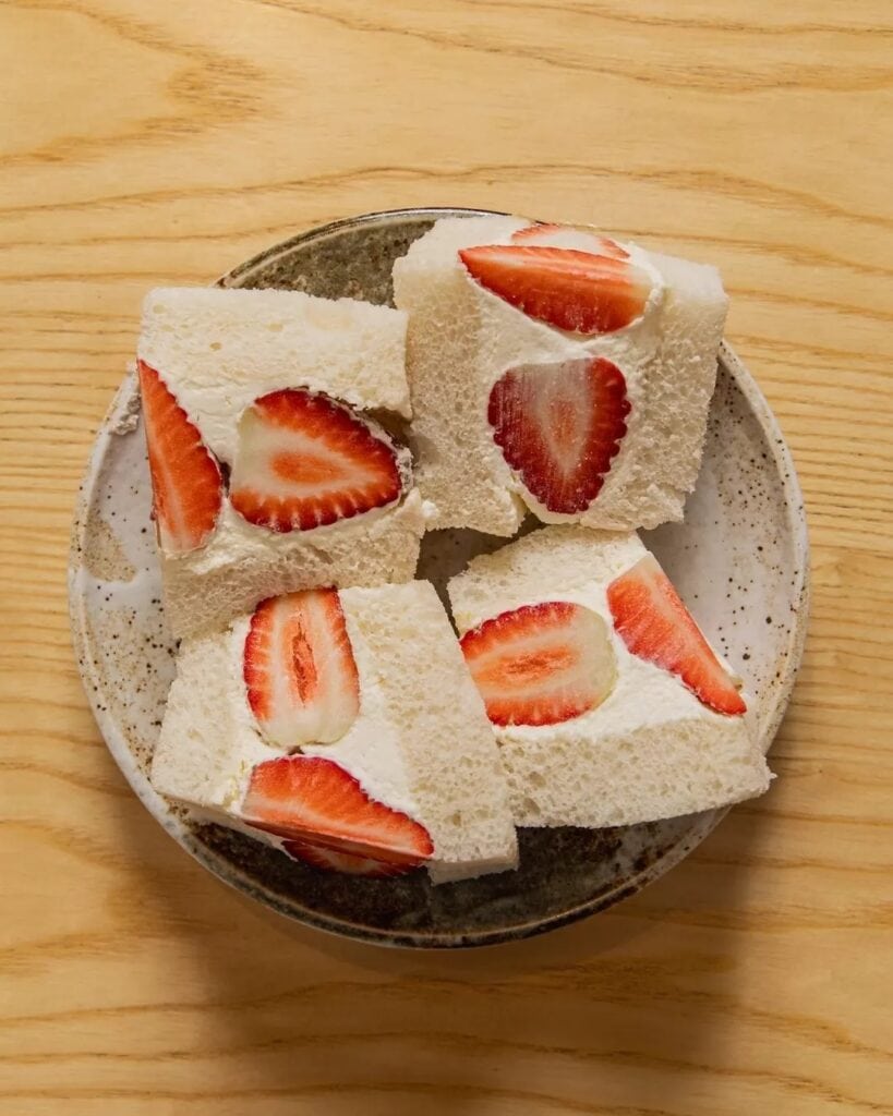 Strawberry sando sandwich with whipped cream at Sandoitchi Sydney