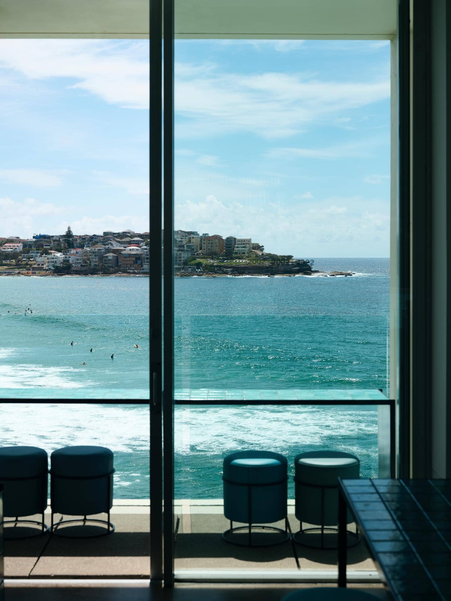 The view from the bar area of Bondi Icebergs overlooking the ocean.