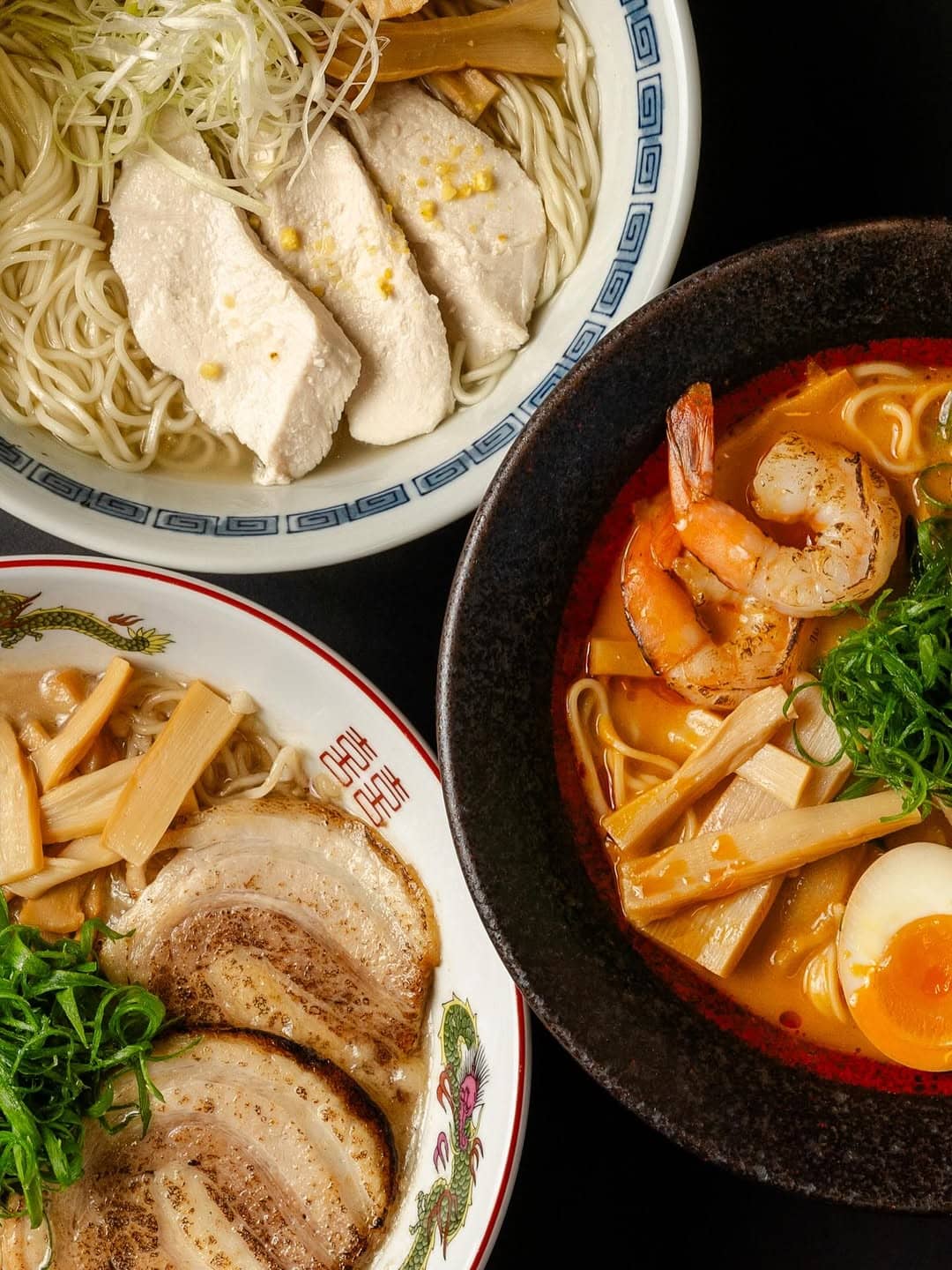 Yuzu shio chicken prawn bisque and tonkotsu ramen bowls Ramen Auru Crows Nest Sydney