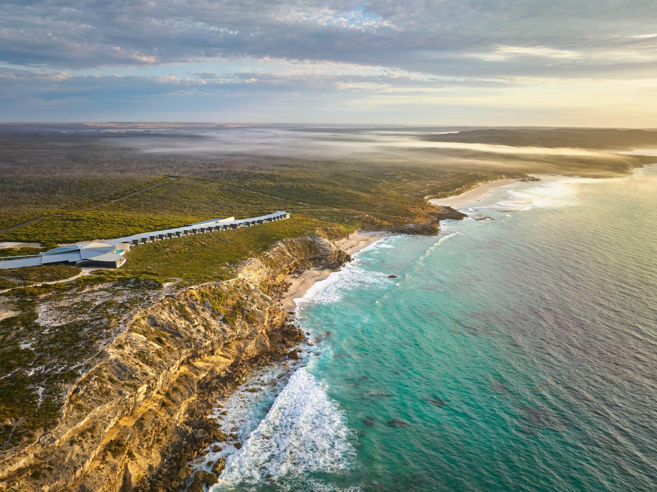 Aerial drone image of the Southern Ocean Lodge on Kangaroo Island.