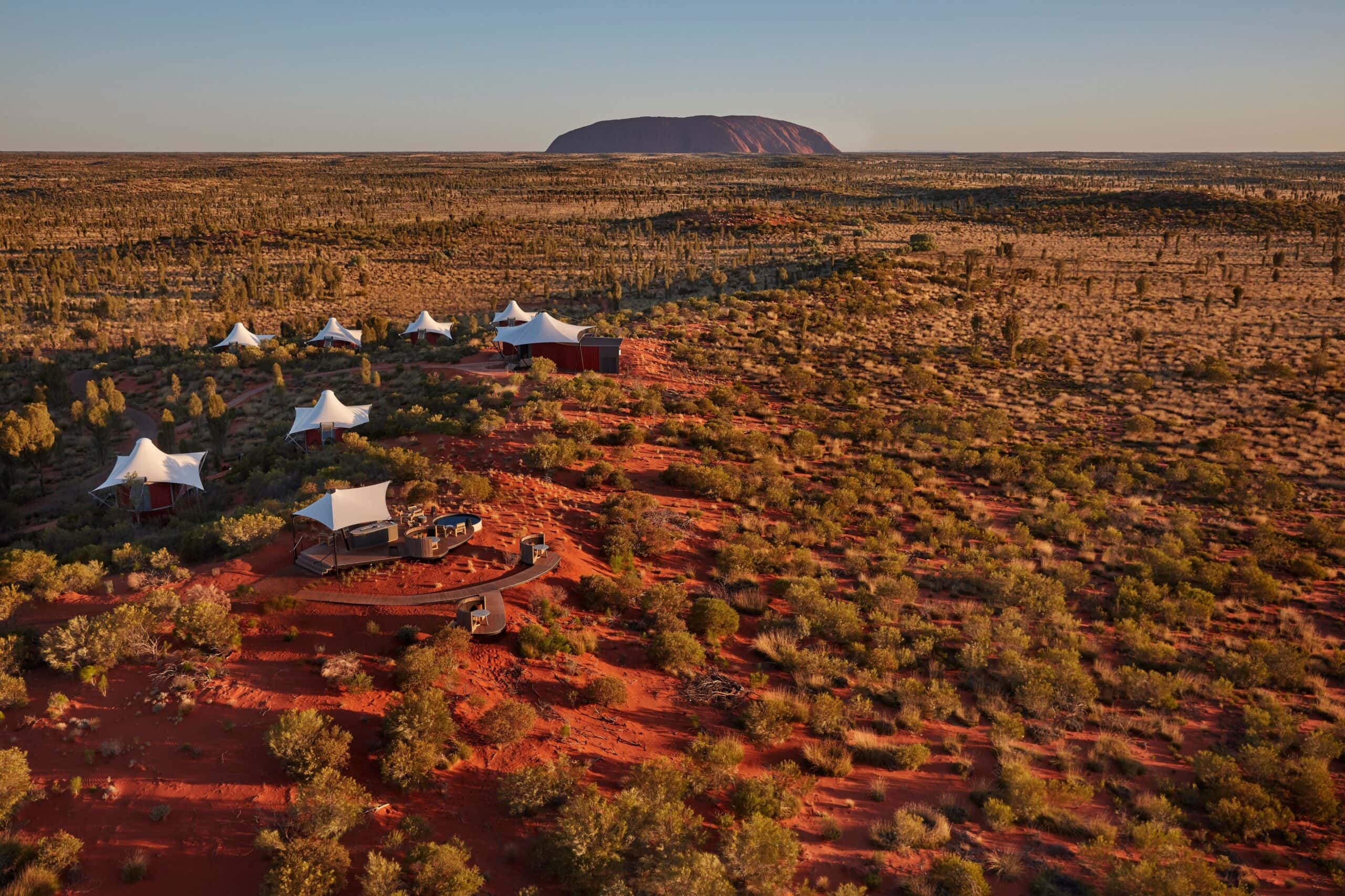 Drone shot of Longitude 131 in Uluru.
