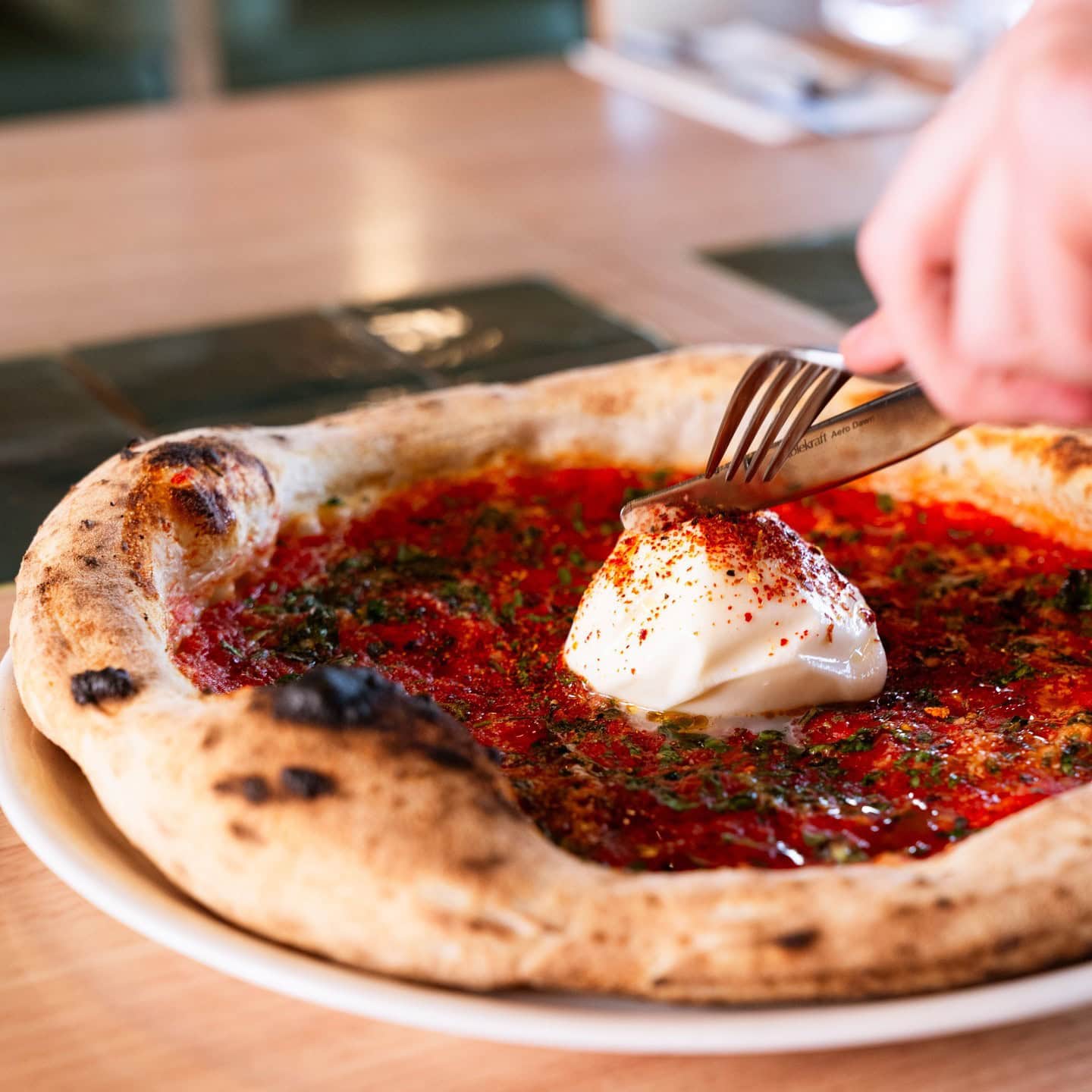 Burrata pizza from Bandit Pizza & Wine, in Adelaide.