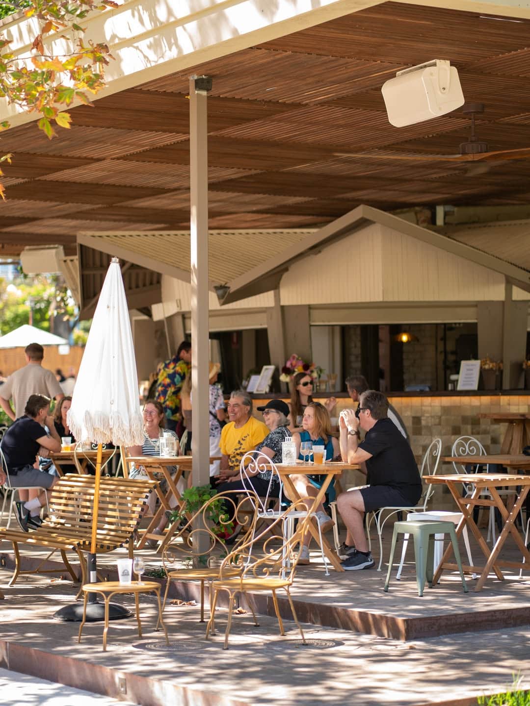 Customers sitting at the new Rymil Park Kiosk in Adelaide.