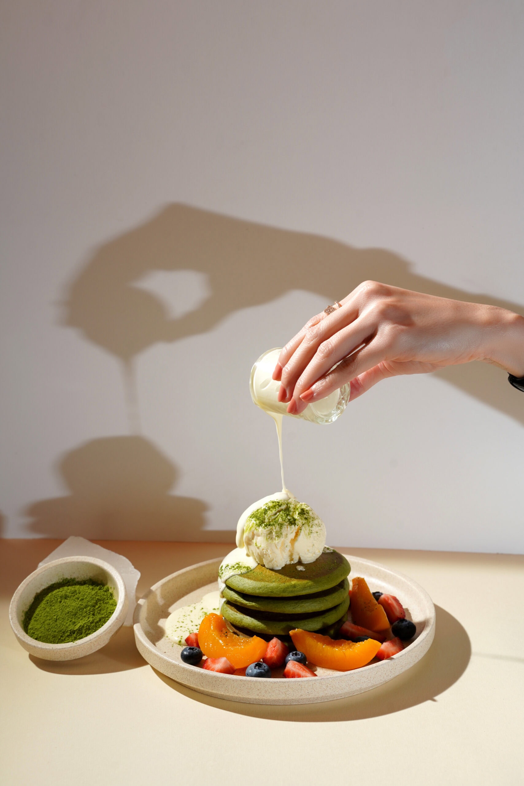 Matcha hotcakes from Gather & Grounds in Adelaide.