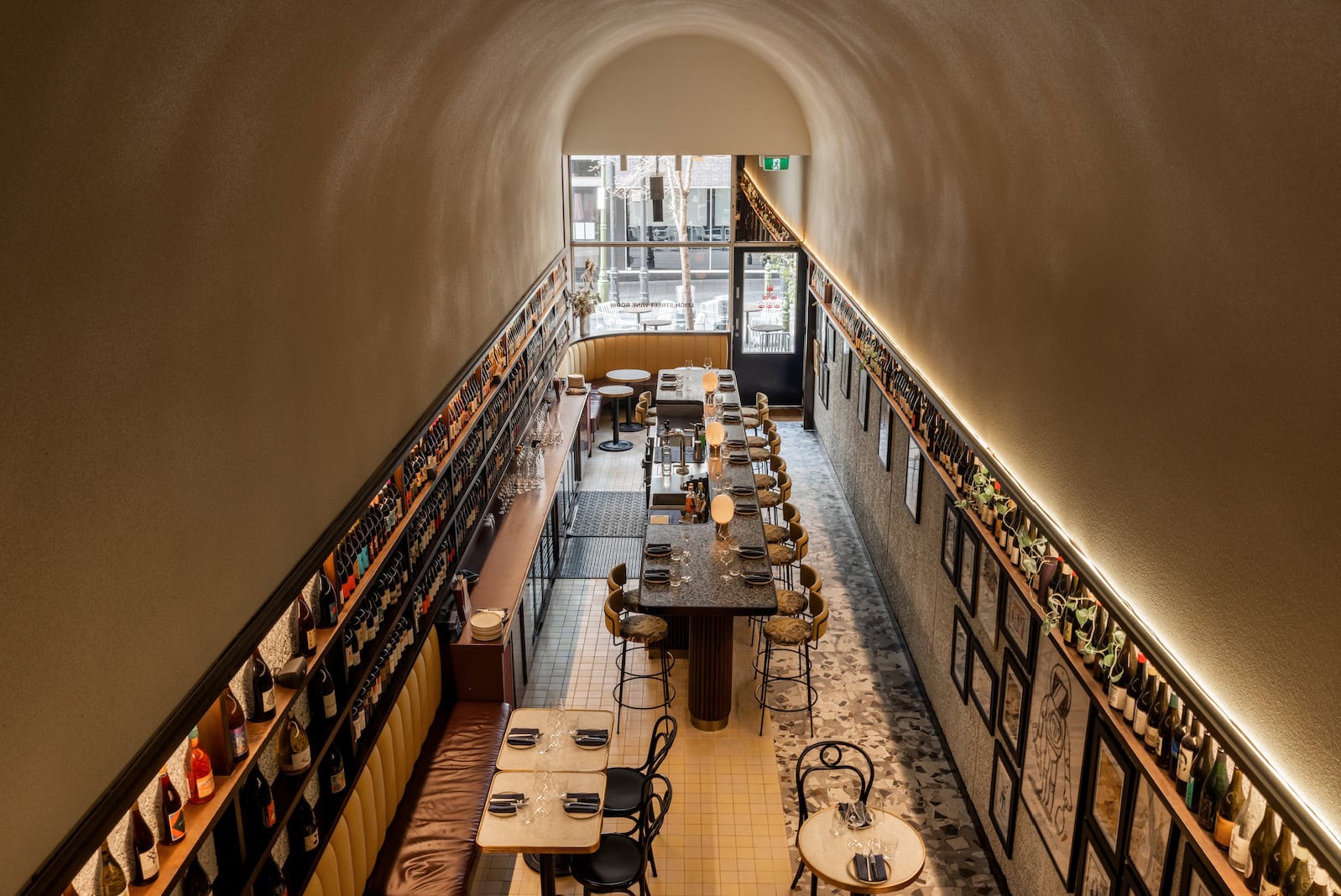 Upstairs shot of Leigh Street Wine Room bar area in Adelaide.