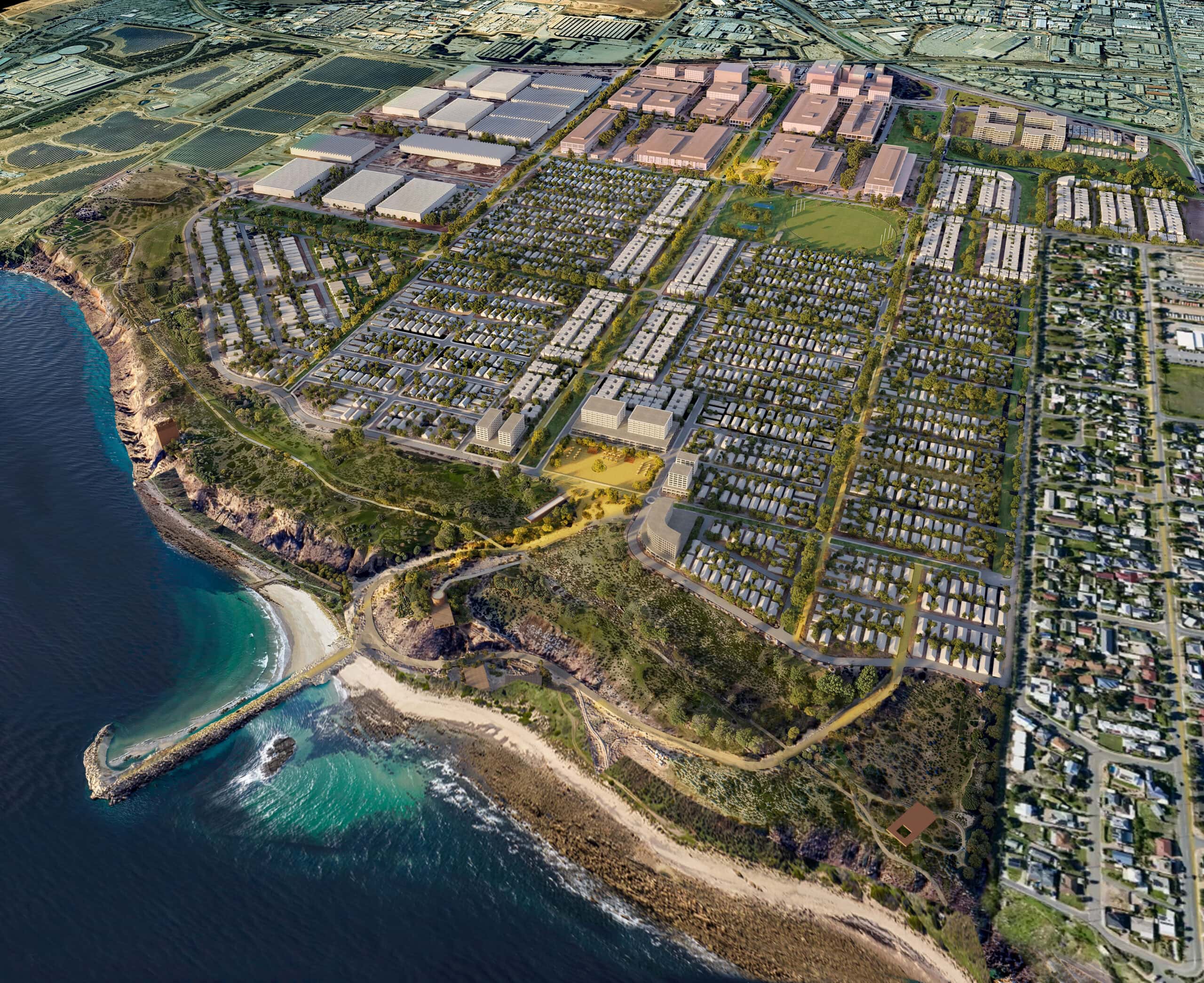Render of new coastal suburb, South Beach in Adelaide.