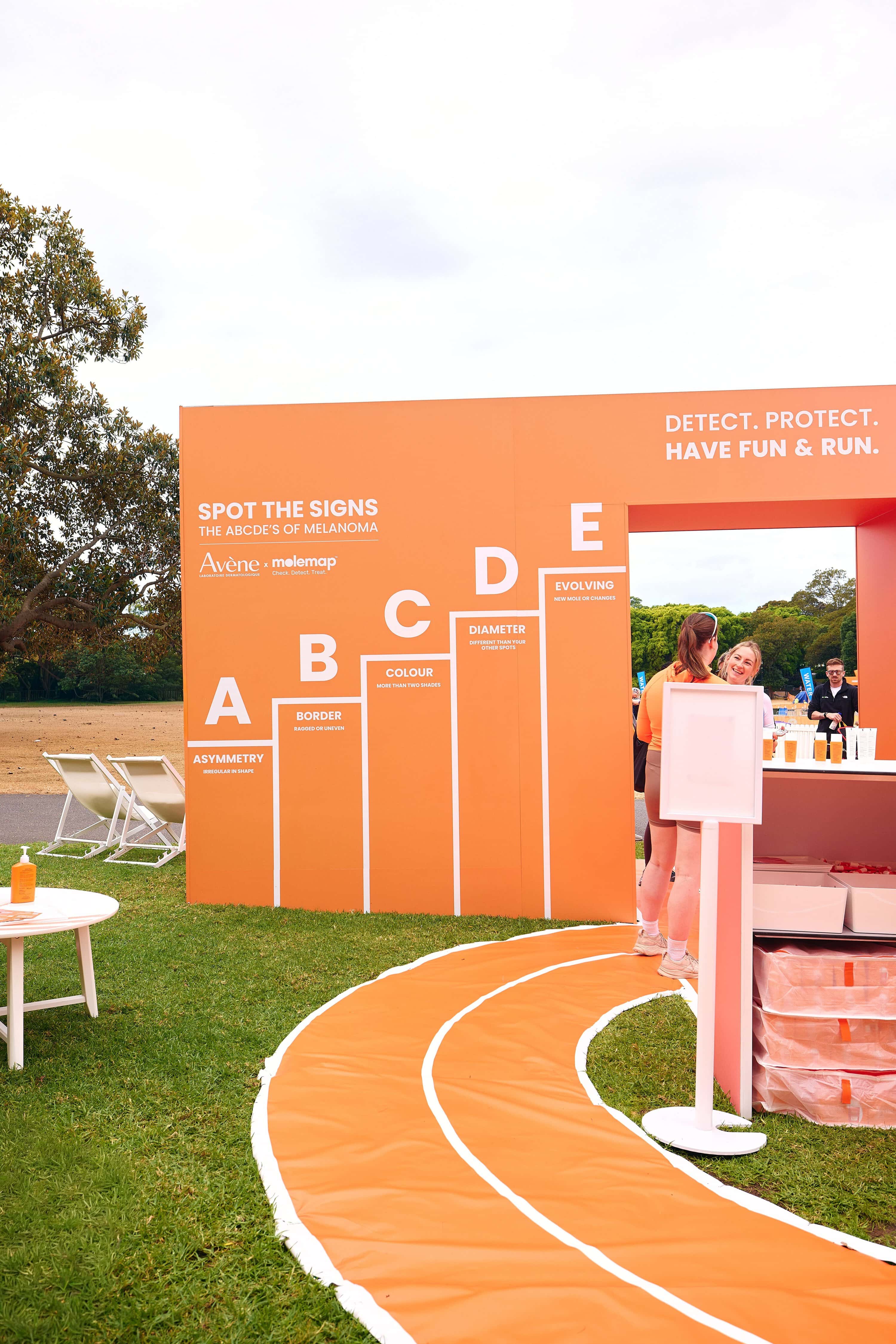 Avène x MoleMap melanoma awareness display at City2Surf finish line Bondi Beach Sydney