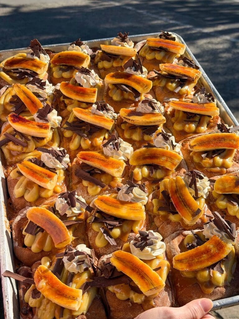 Caramelised banana pastries with whipped cream and chocolate shavings at Miss Sina Dulwich Hill Sydney
