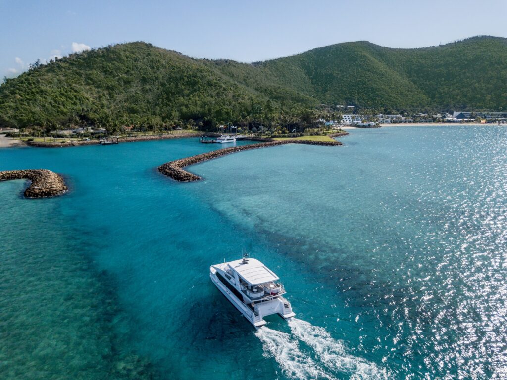 Catamaran arriving at InterContinental Hayman Island resort jetty