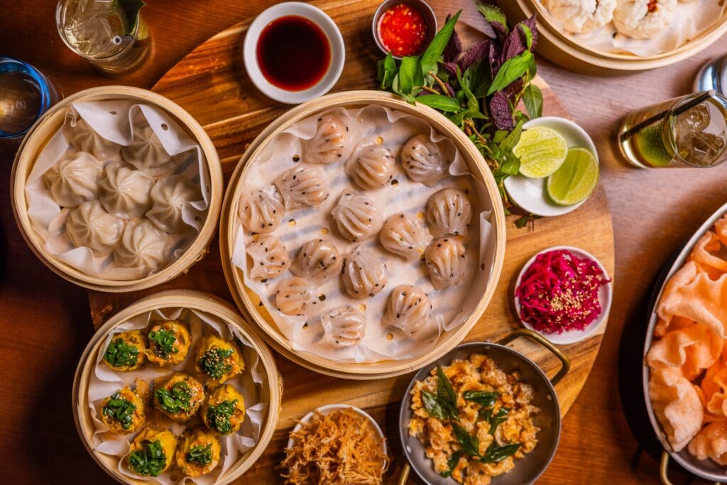 Dumpling and yum cha spread at Delta Rue Sydney CBD