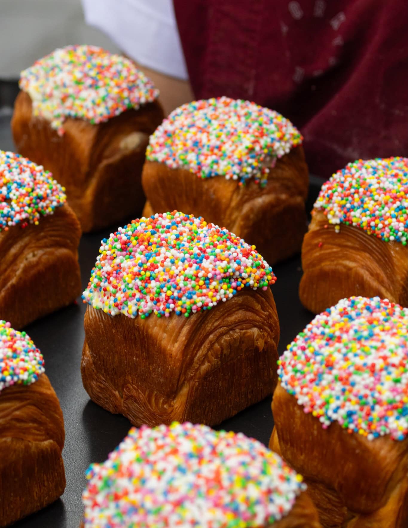 Fairy Bread Bulb pastries topped with 100s and 1000s at Banksia Bakehouse Sydney CBD