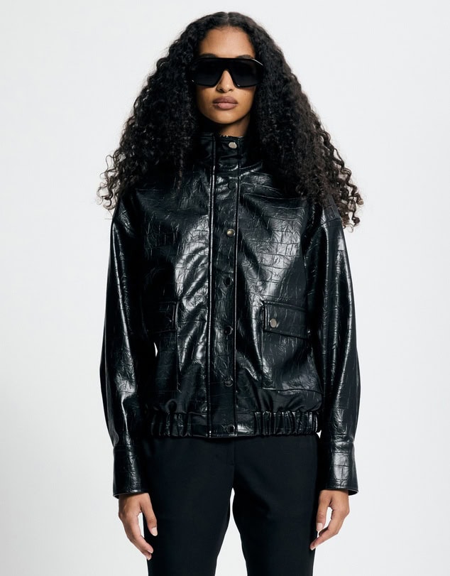 Lover Lenore Funnel Croc Leather Look Bomber