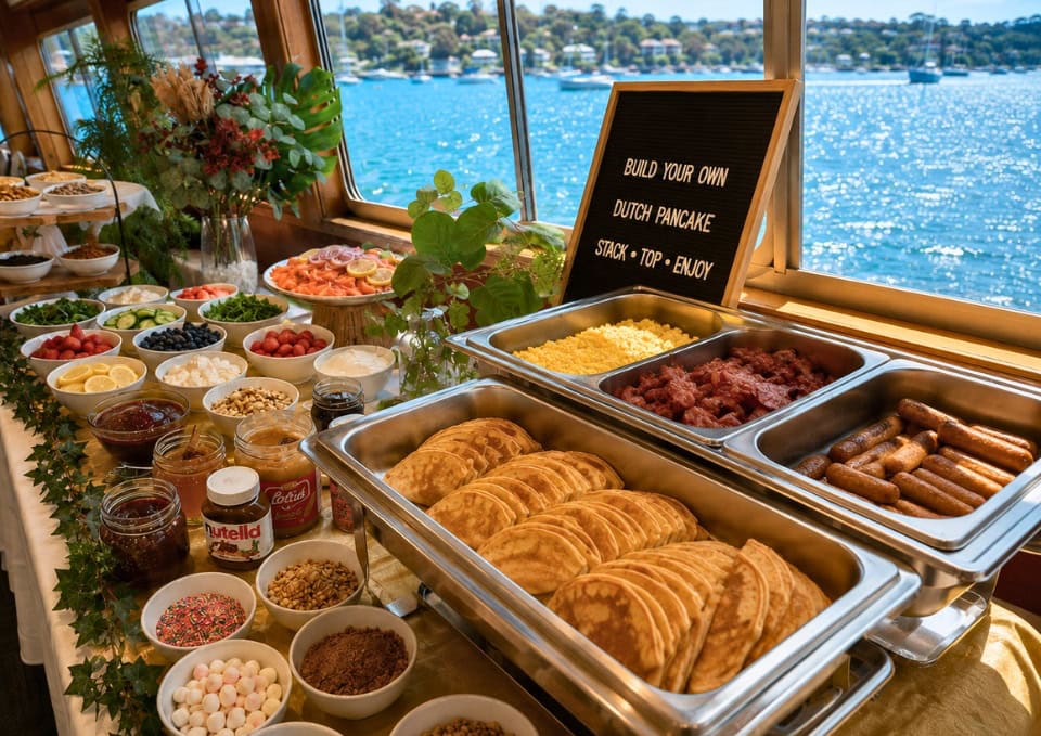 Build your own Dutch pancake buffet spread on Vagabond Harbour Cruise Sydney