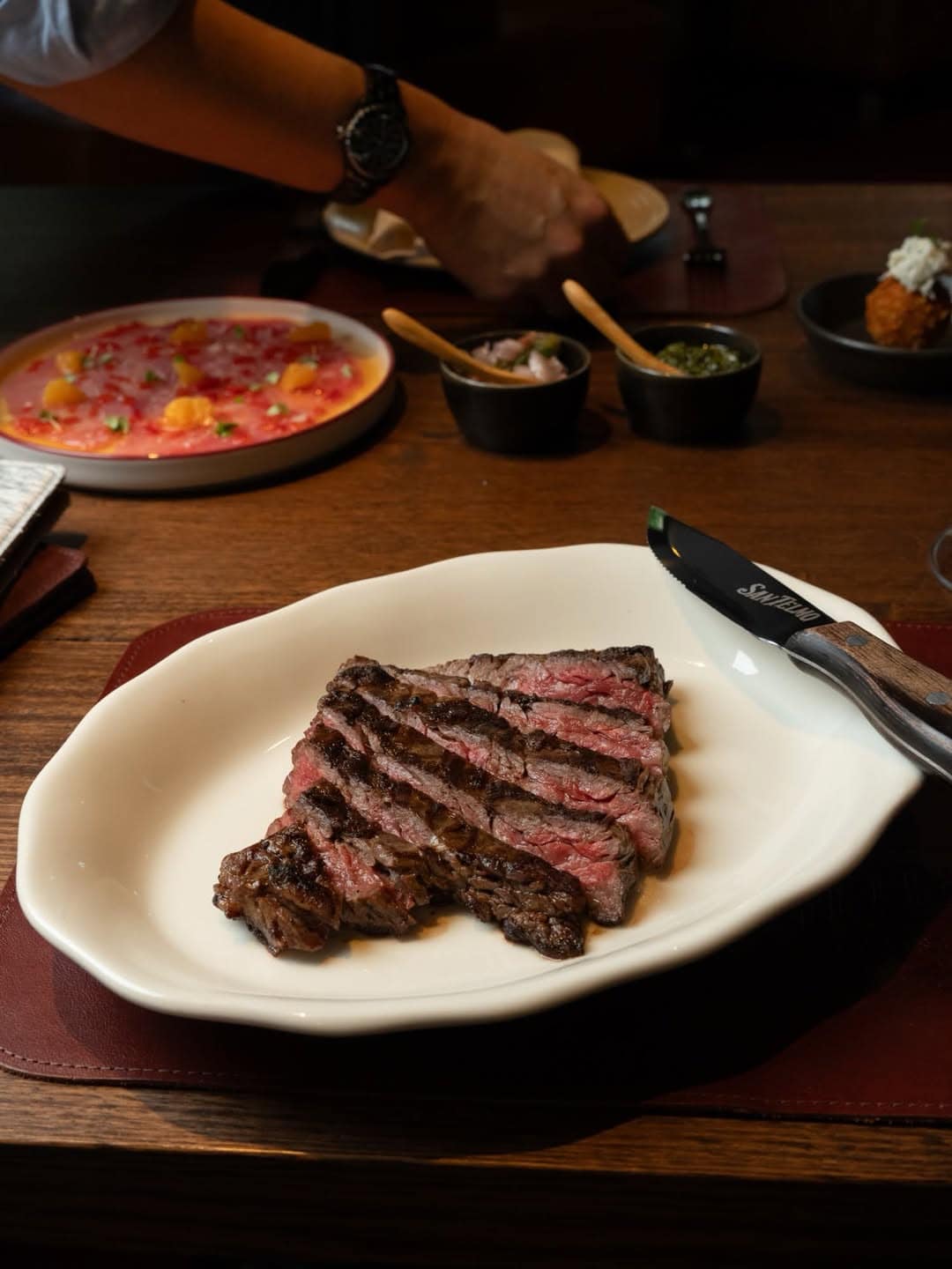 A sliced Parilla from San Telmo in Brisbane.