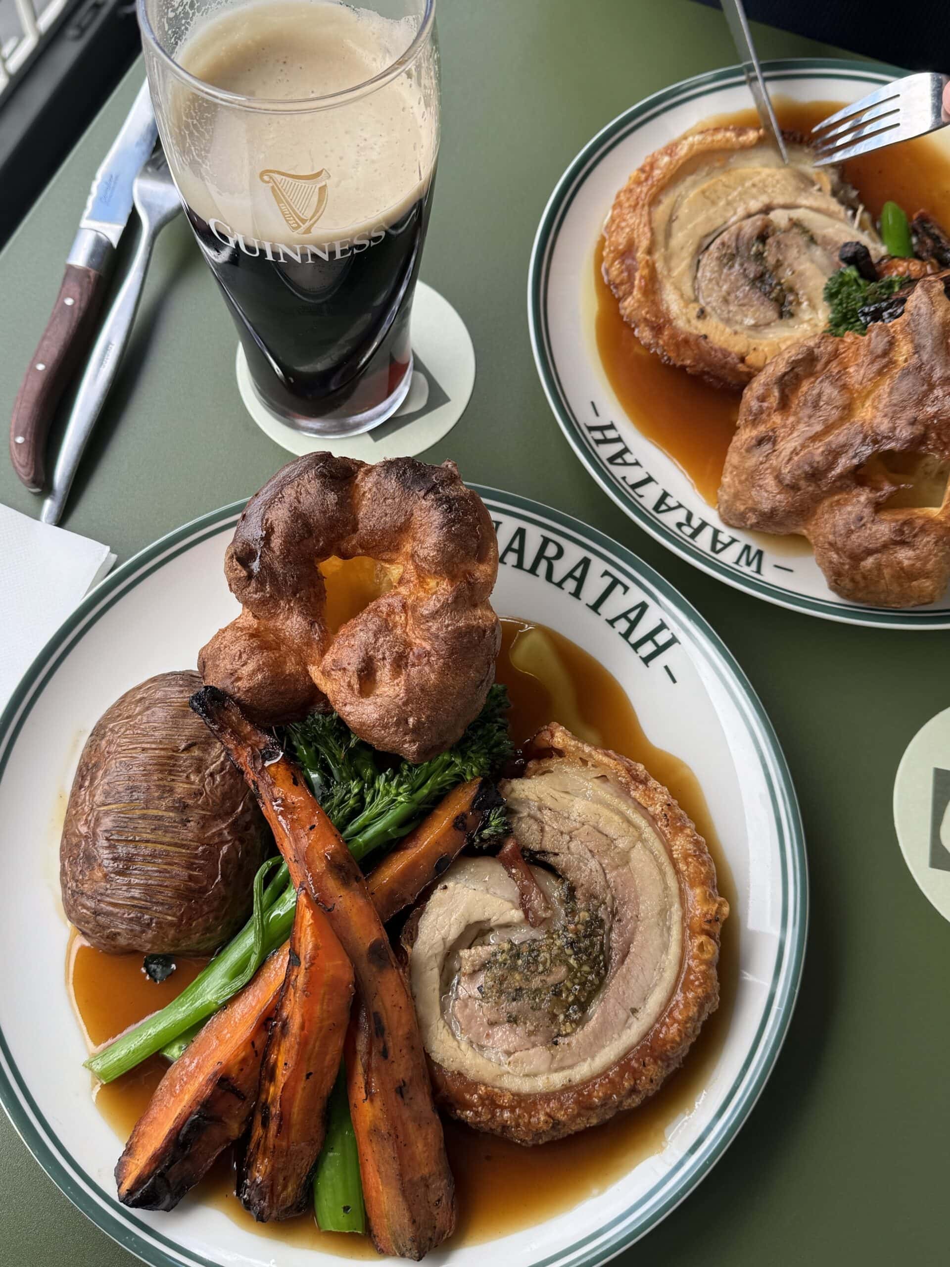 Pork porchetta Sunday roast with Yorkshire pudding and Guinness at The Waratah Darlinghurst Sydney