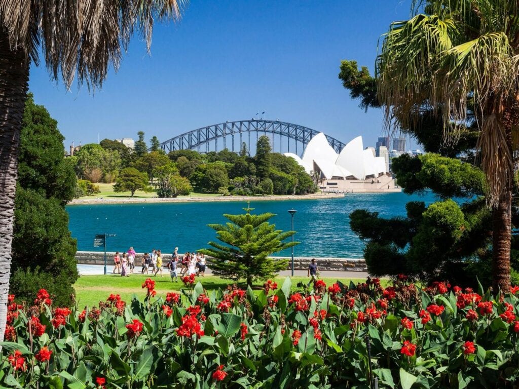 View of Sydney Opera House and Harbour Bridge from Royal Botanic Garden Sydney