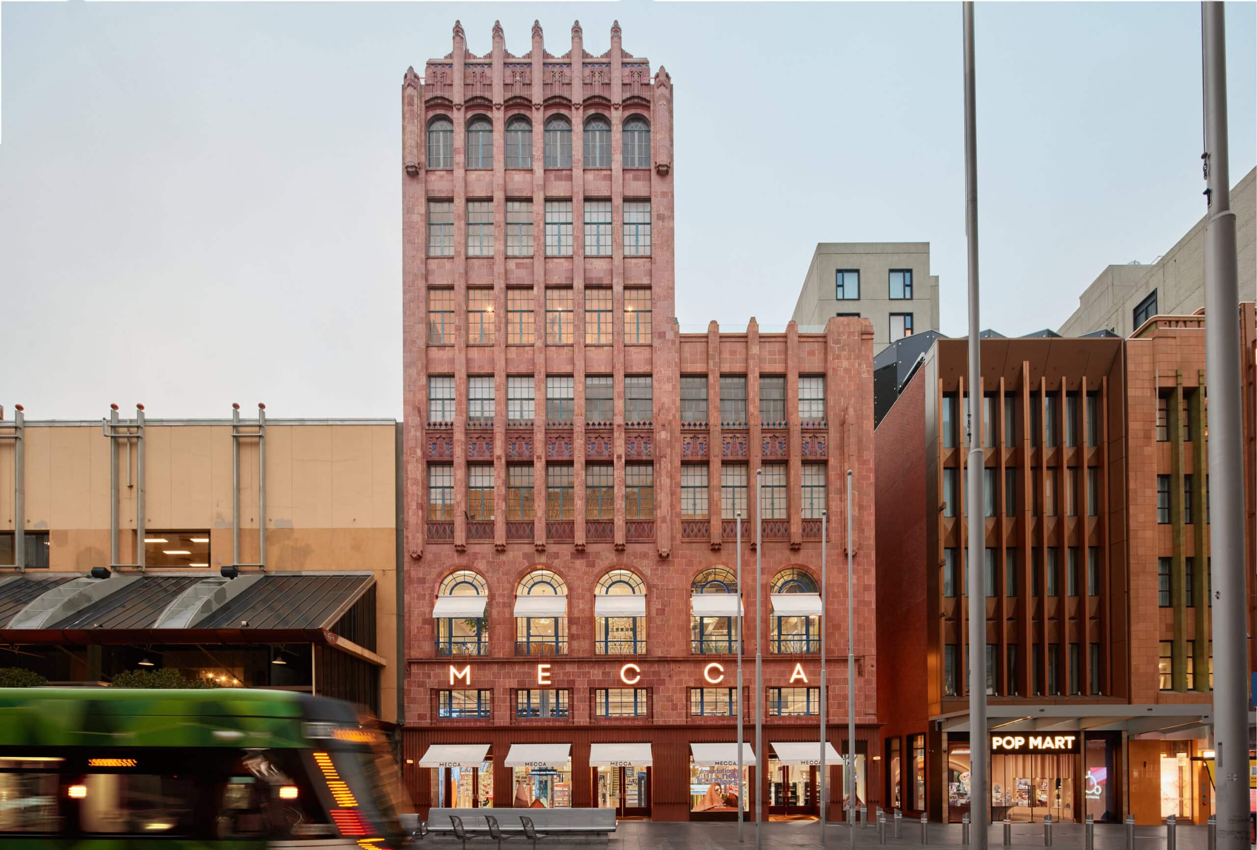 Front facade of the MECCA flagship store in a restored heritage building in Melbourne