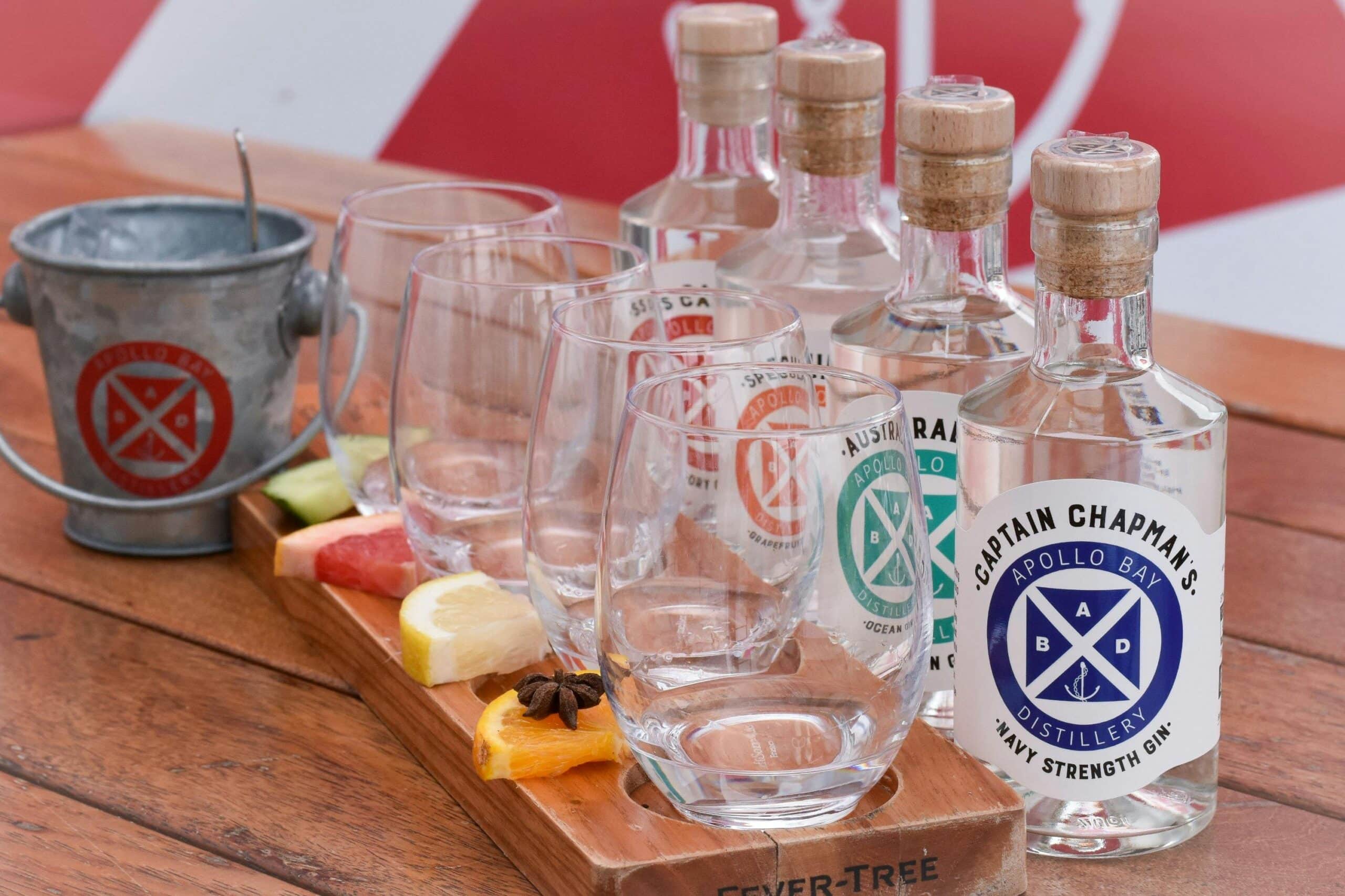 Gin tasting flight at Apollo Bay Distillery inside the town’s former post office