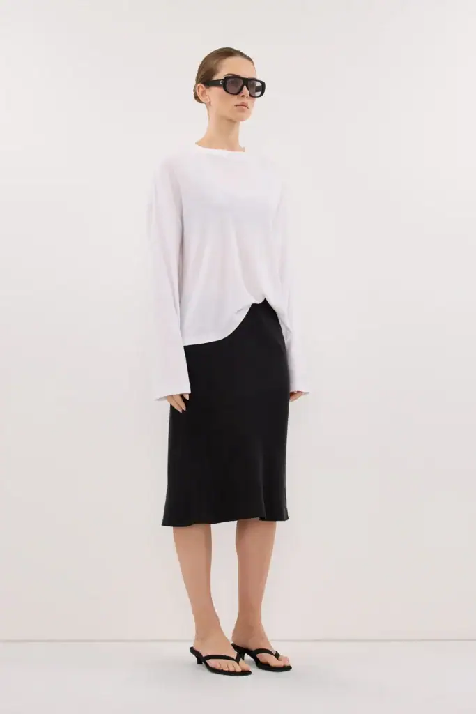 Dissh Sloane White Long Sleeve Crew Knit Top