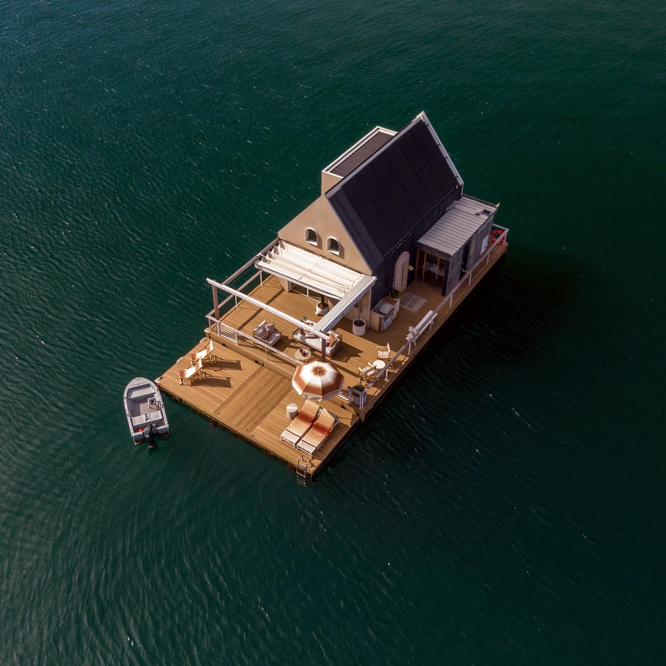 Aerial view of floating villa Lilypad Palm Beach Sydney