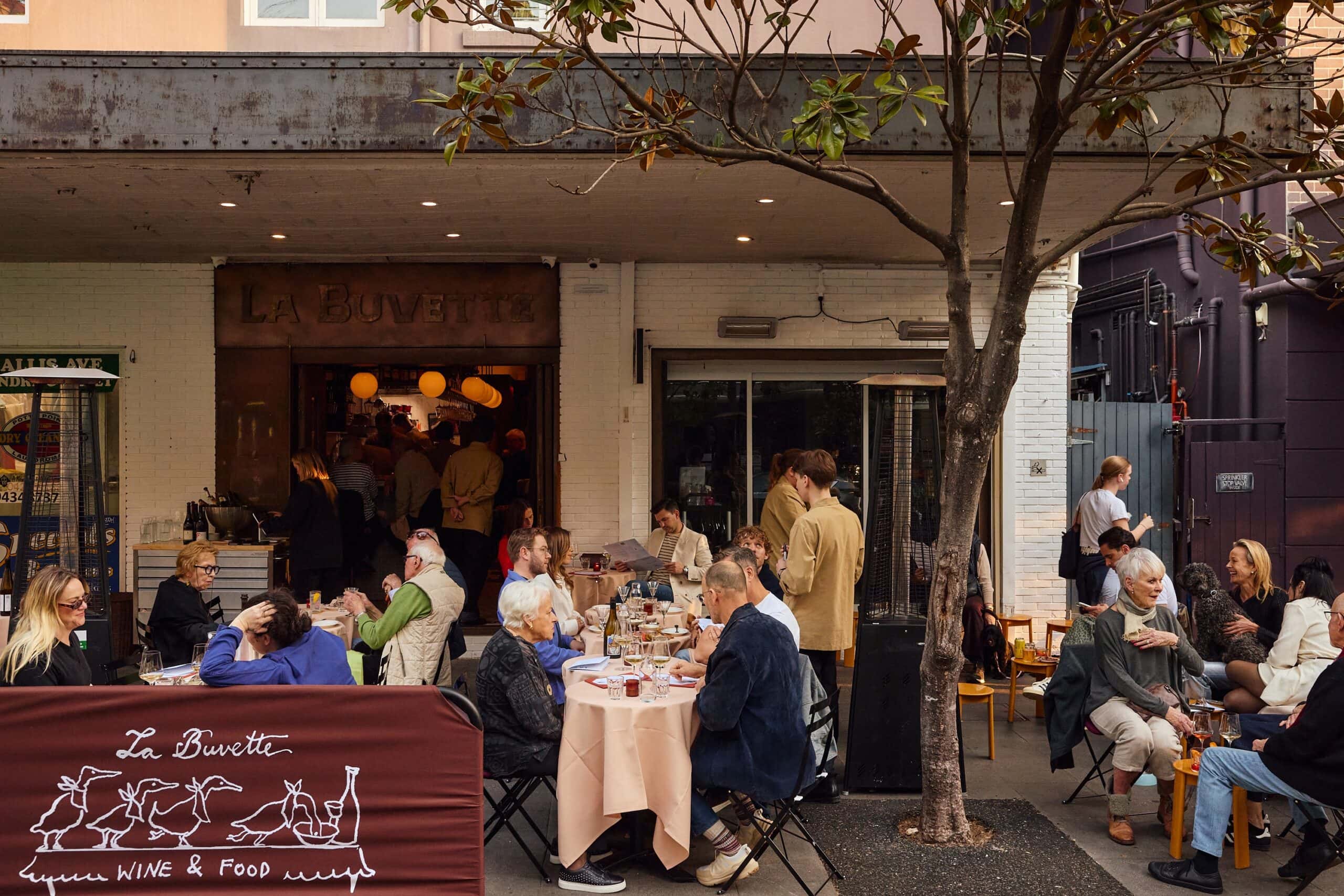 Alfresco dining terrace at La Buvette wine bar Potts Point Sydney