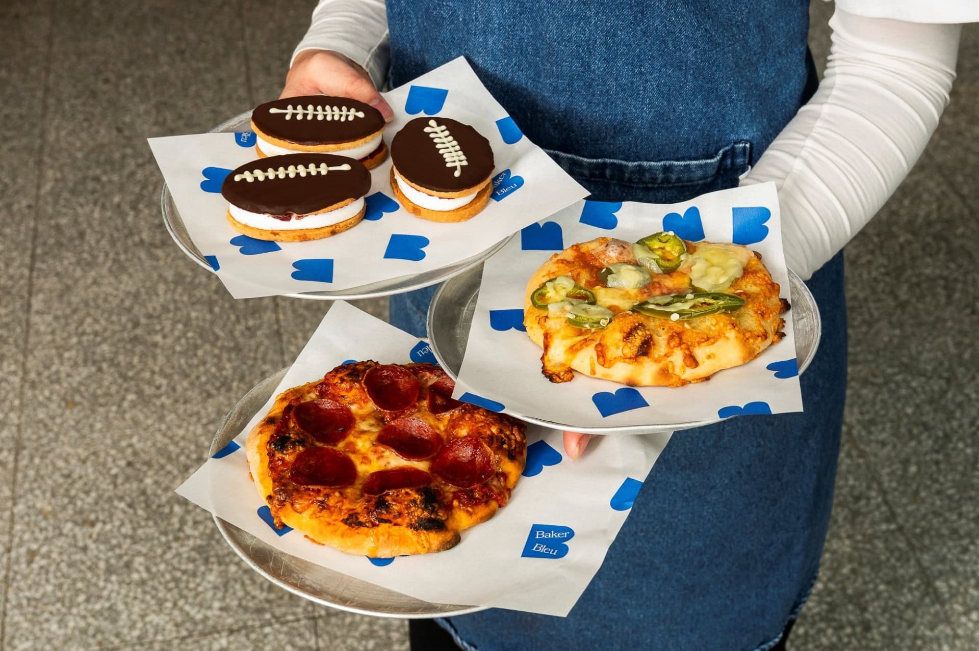 Pepperoni pizzetta, jalapeno pizzetta and football-shaped smores cookies from Baker Bleu's NFL collaboration, Sydney