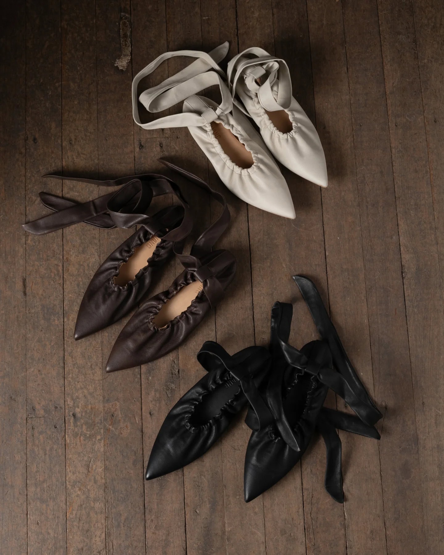 A series of different coloured ballet flats from Uma Wang being sold at Island Luxe in Byron Bay.