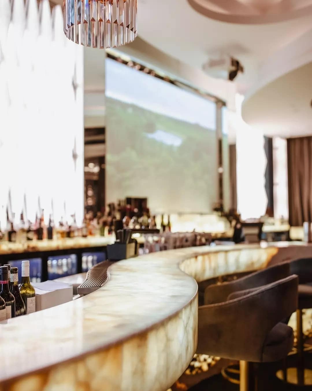 The glamorous bar counter at The Reserve Wine Bar in Brisbane.