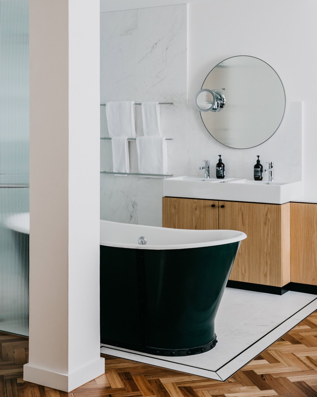 The free standing tub in the bathroom at The Old Clare Hotel in Sydney.