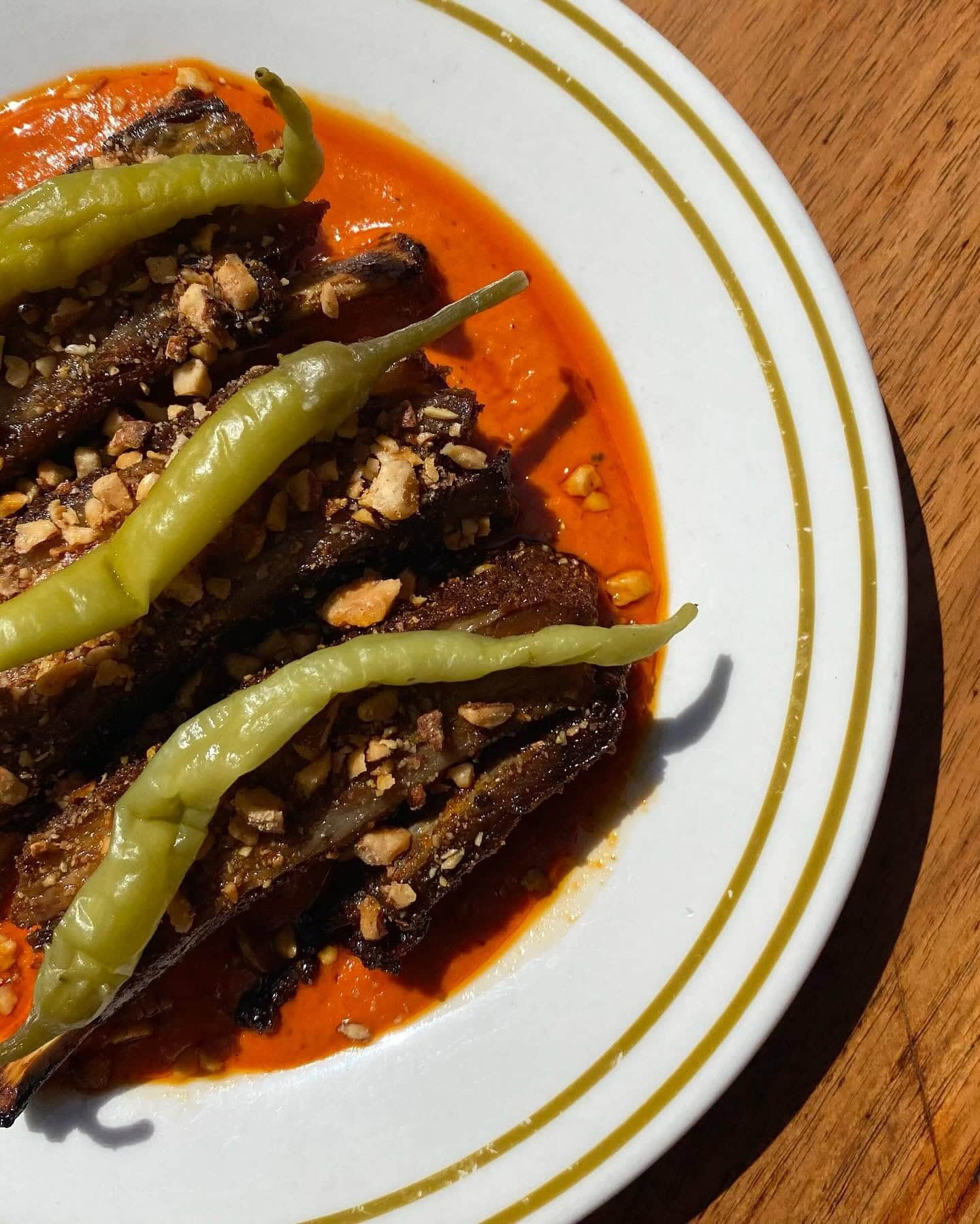 Charred eggplant with chilli and peanuts at Ciao, Mate Bangalow NSW